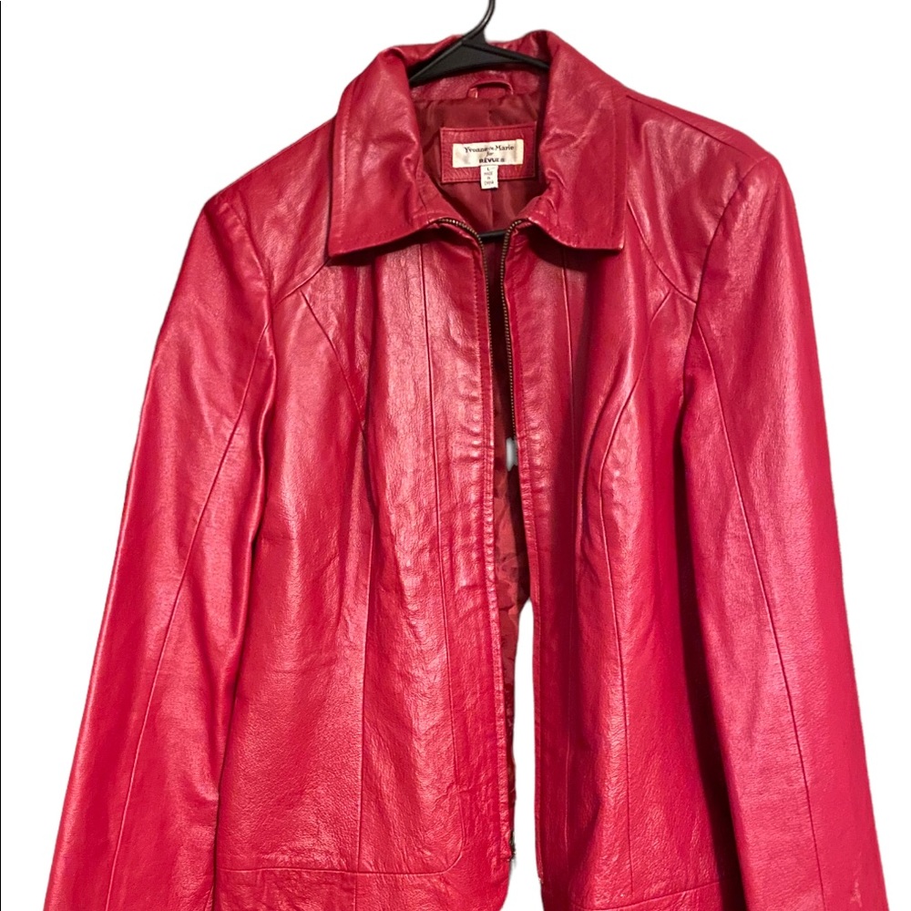 Yvonne Le Marie Revue Red Leather Jacket. Very fashionable!